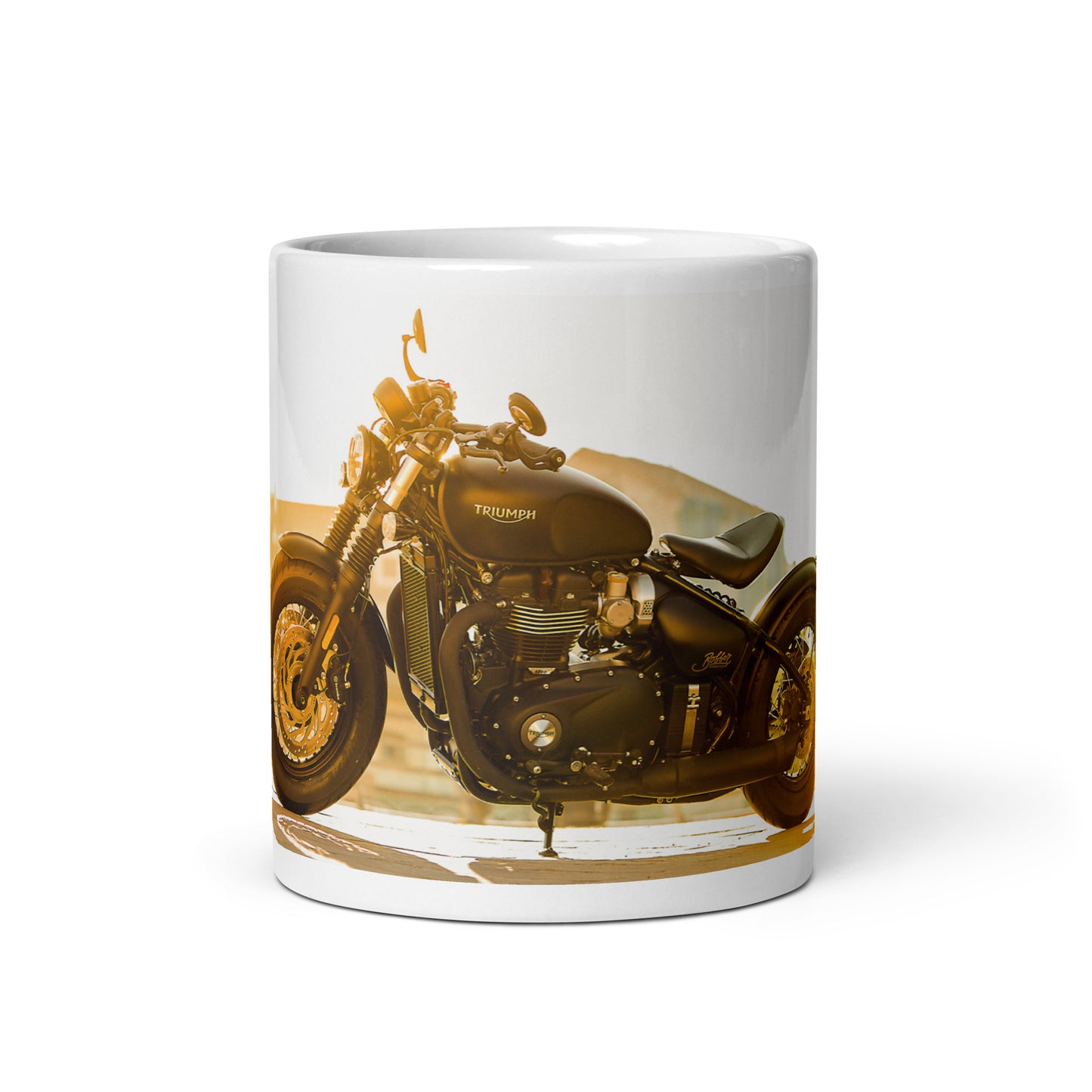 Triumph Bobber motorcycle mug - white