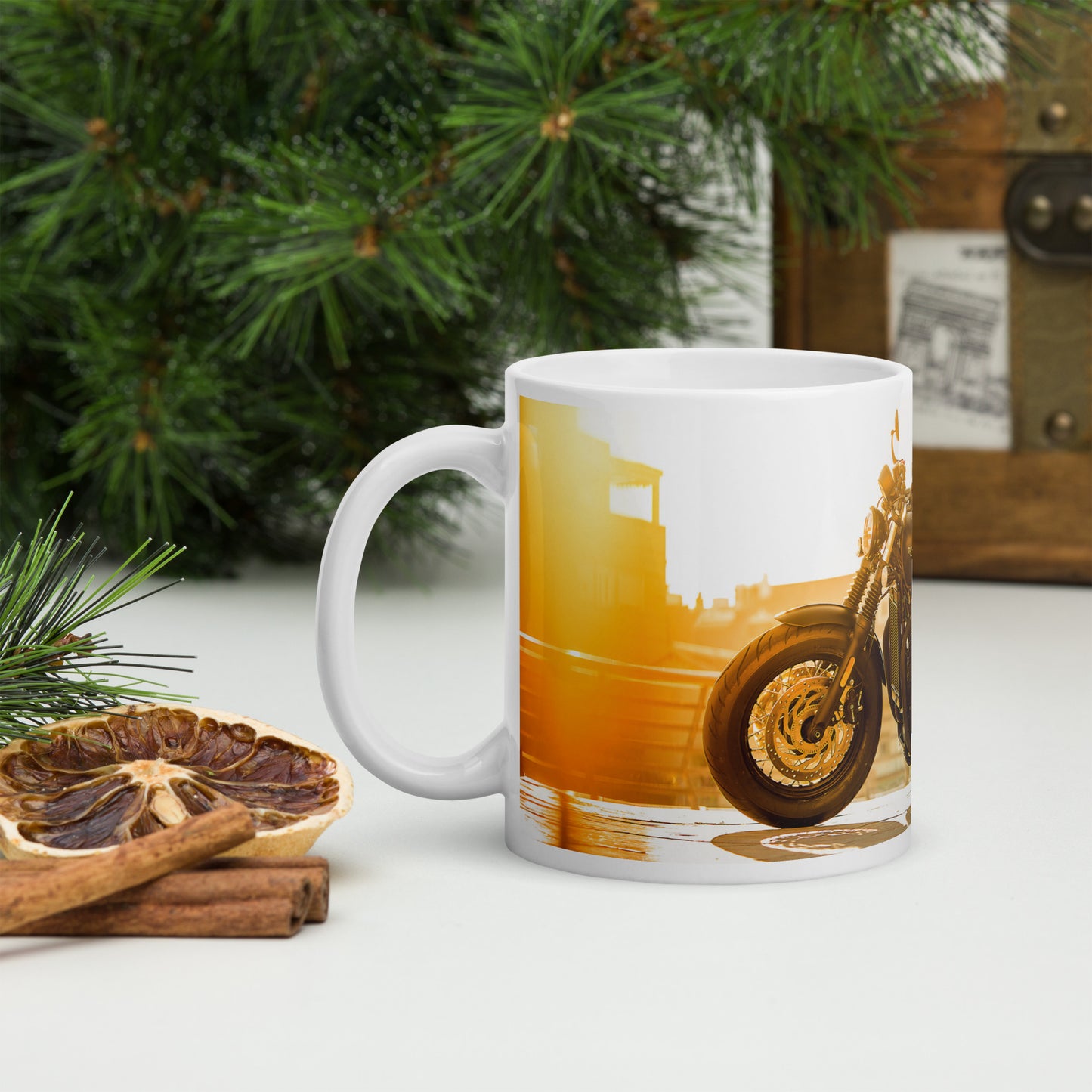 Triumph Bobber motorcycle mug - white